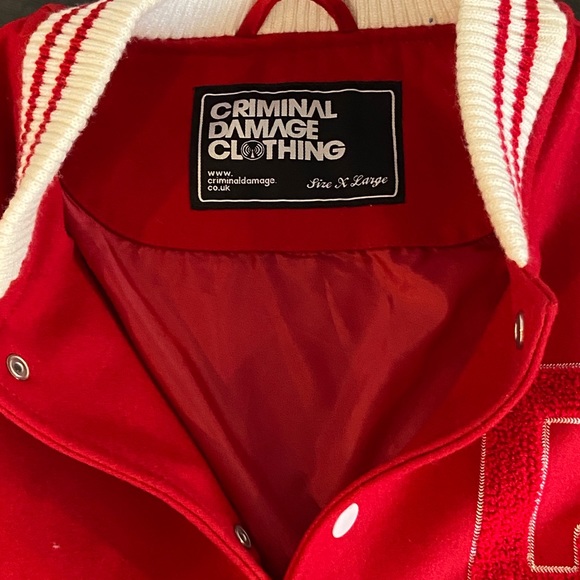 Mens Varsity Jacket Letterman Red & White - Picture 3 of 4